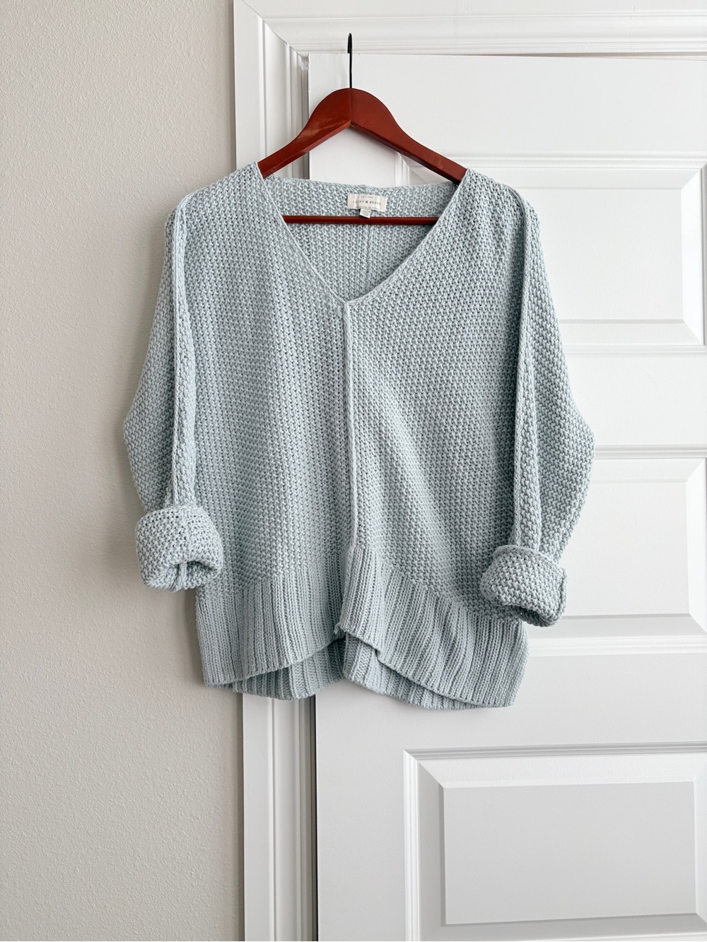 Lucky Brand Light Blue Chunky relaxed Knit V Neck Sweater XS